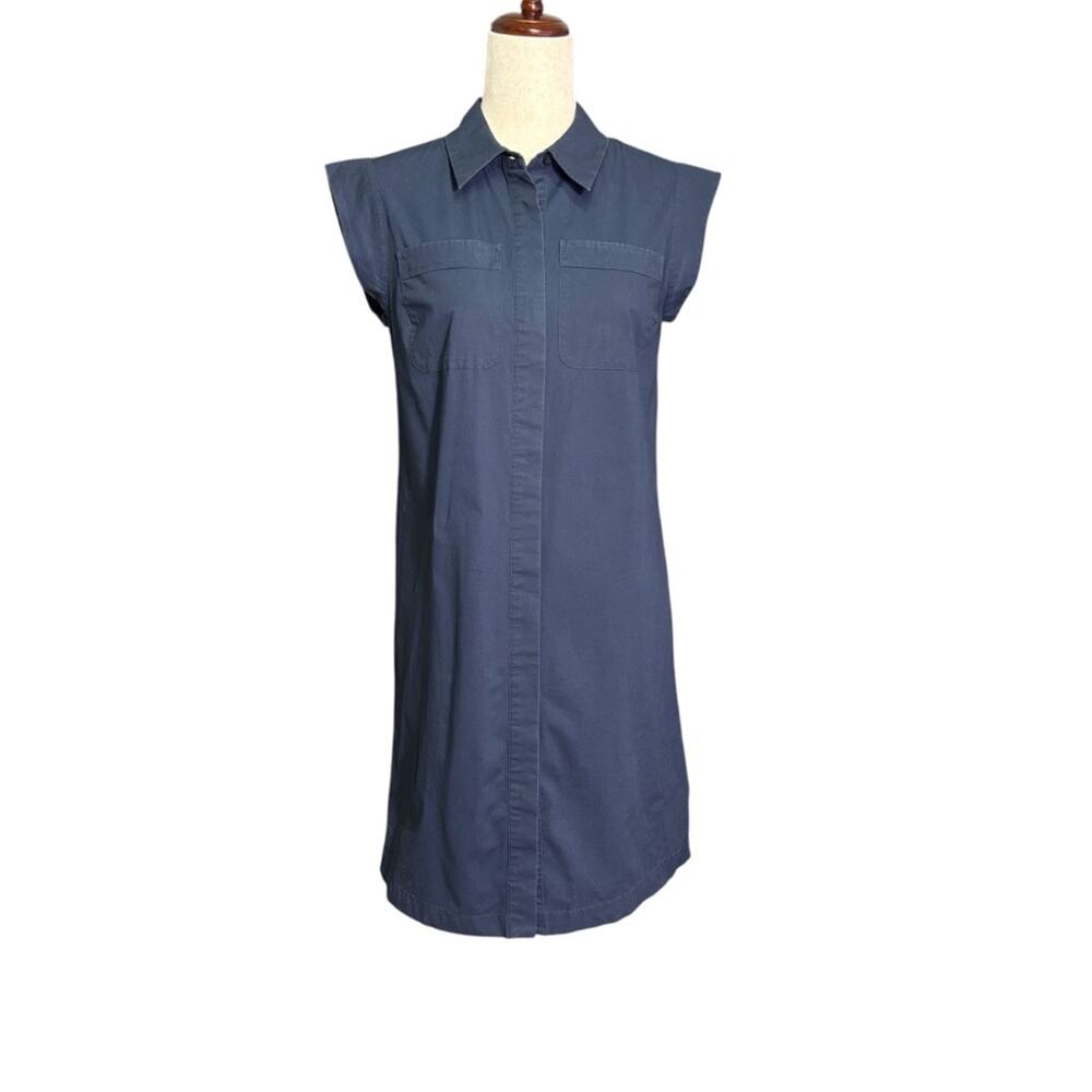 Michael Kors Navy Sleeveless Shirt Dress Size Small 1264 - Picture 2 of 9